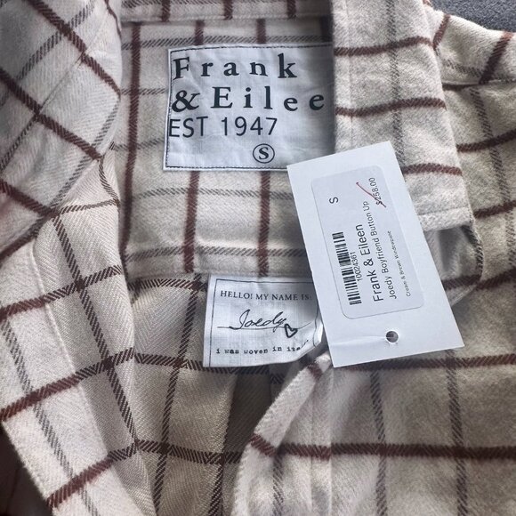 NWOT Frank Eileen JOEDY Flannel Shirt Cream and Brown Windowpane Size Small - Picture 3 of 8